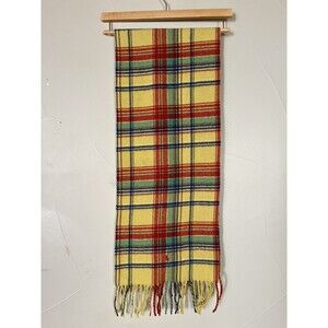 Vintage Ralph Lauren Cashmere Wool Yellow Plaid Tartan Scarf Blue Label,‎ Rare!